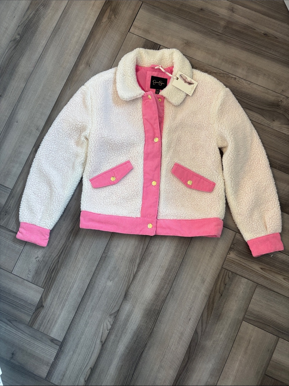 Jessica Simpson Cream Sherpa Jacket with Pink Trim
